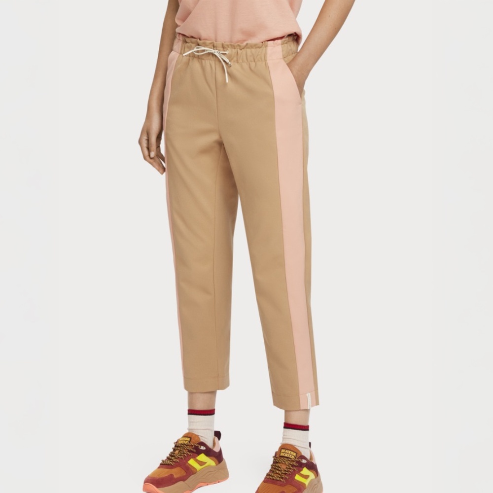 Scotch & Soda Beige Track Pants with Pink Side Stripe